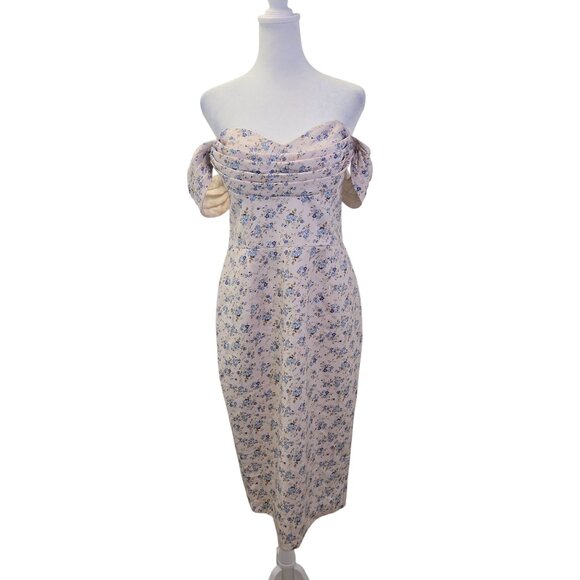 NWT Lavish Alice Bardot Floral Off The Shoulder Cowl Midi Dress Size 8 - Picture 4 of 10